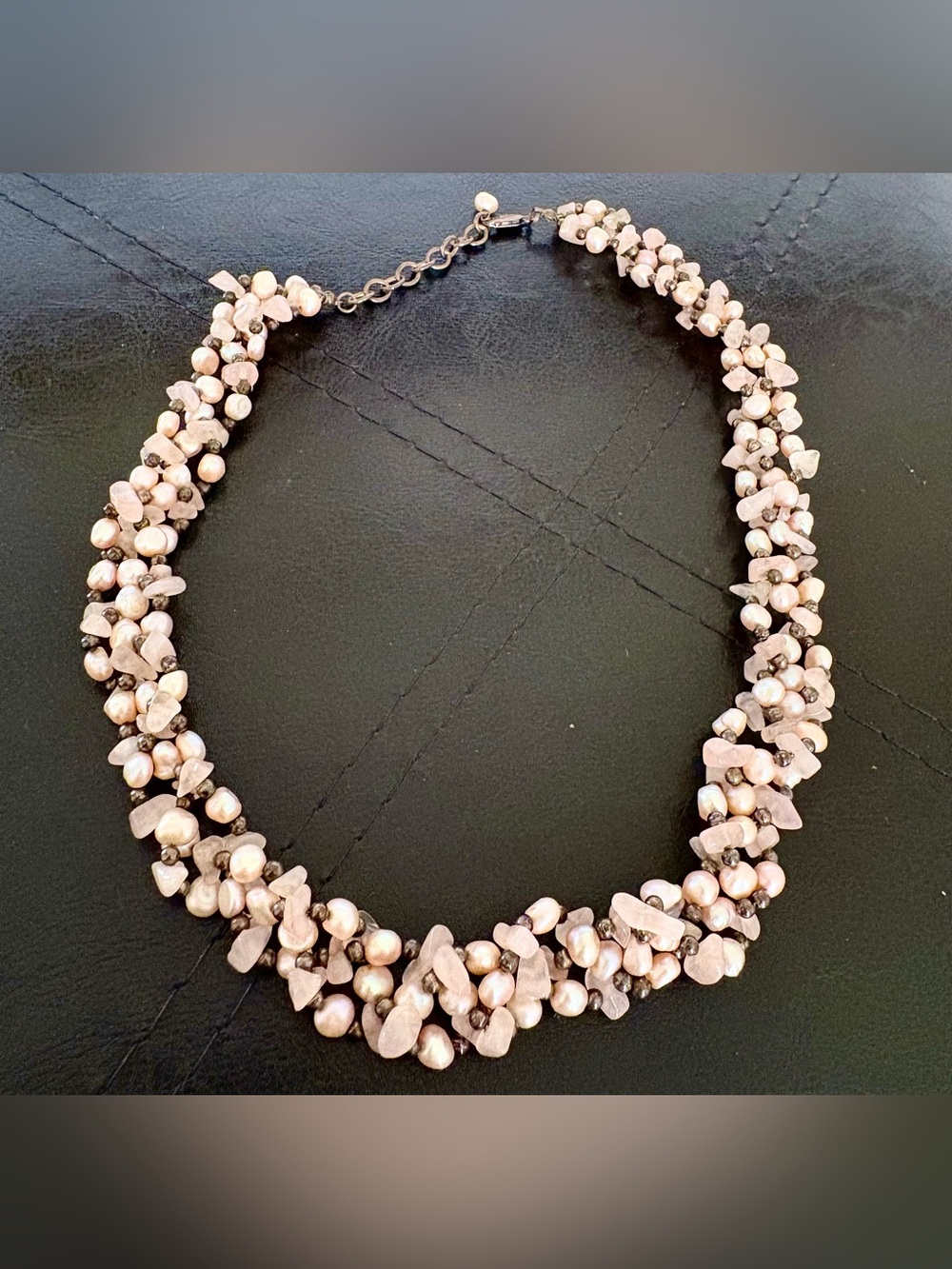 Vintage  Freshwater Pink Pearls Baroque Style and Rosé Quartz Necklace